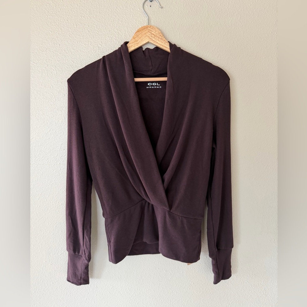 NWT OGL Eco-Mousse® ProWarm Purple Surplice Tuckable Top Blouse Office Size XS
